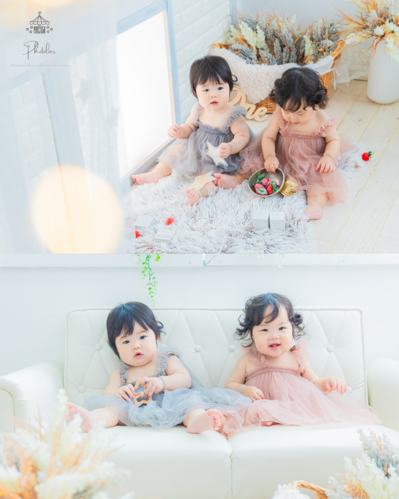 双子の女の子の誕生日写真フォトリエ小畑トモコ写真スタジオ仙台宮城